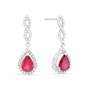Kolczyki wiszące z rubinem i diamentami z białego złota 1,70ct