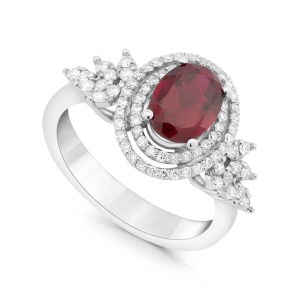Pierścionek zaręczynowy z rubinem i diamentami z białego złota 1,57ct Dynasty