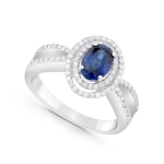 Pierścionek zaręczynowy z szafirem i diamentami z białego złota 1,18ct Dynasty