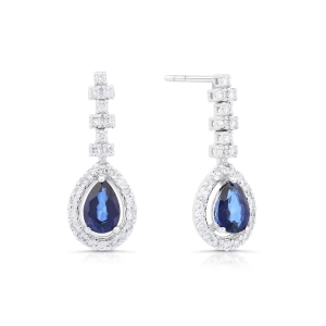 Kolczyki wiszące z szafirem i diamentami z białego złota 1,00ct Dynasty