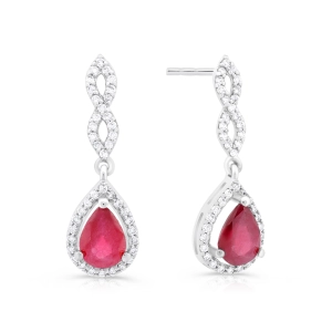 Kolczyki wiszące z rubinem i diamentami z białego złota 1,70ct