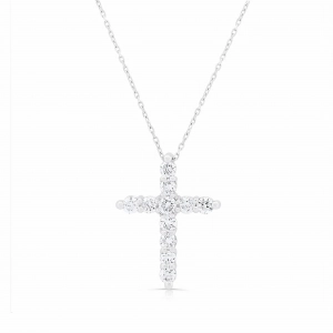 Naszyjnik krzyżyk z diamentami z białego złota 0,84ct