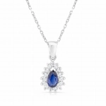 Naszyjnik z szafirem i diamentami z białego złota 0,15ct