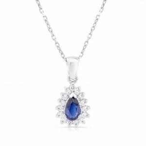 Naszyjnik z szafirem i diamentami z białego złota 0,15ct