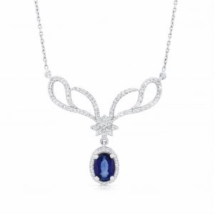 Naszyjnik z szafirem i diamentami z białego złota 1,01ct Dynasty