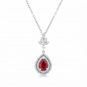 Naszyjnik z rubinem i diamentami z białego złota 0,96ct Dynasty