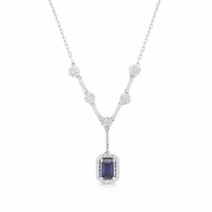 Naszyjnik z szafirem i diamentami z białego złota 0,84ct Dynasty