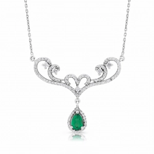 Naszyjnik ze szmaragdem i diamentami z białego złota 0,46ct Dynasty
