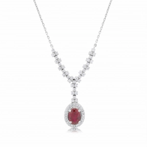 Naszyjnik z rubinem i diamentami z białego złota 1,16ct Dynasty