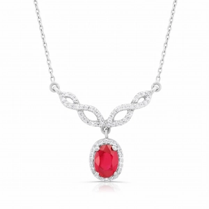 Naszyjnik z rubinem i diamentami z białego złota 1,20ct