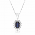 Naszyjnik z szafirem i diamentami z białego złota 0,55ct