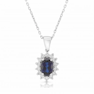 Naszyjnik z szafirem i diamentami z białego złota 0,55ct