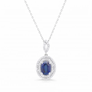 Naszyjnik z szafirem i diamentami z białego złota 1,18ct Dynasty