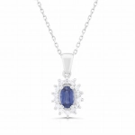 Naszyjnik z szafirem i diamentami z białego złota 0,15ct