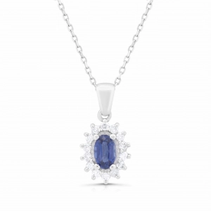 Naszyjnik z szafirem i diamentami z białego złota 0,15ct
